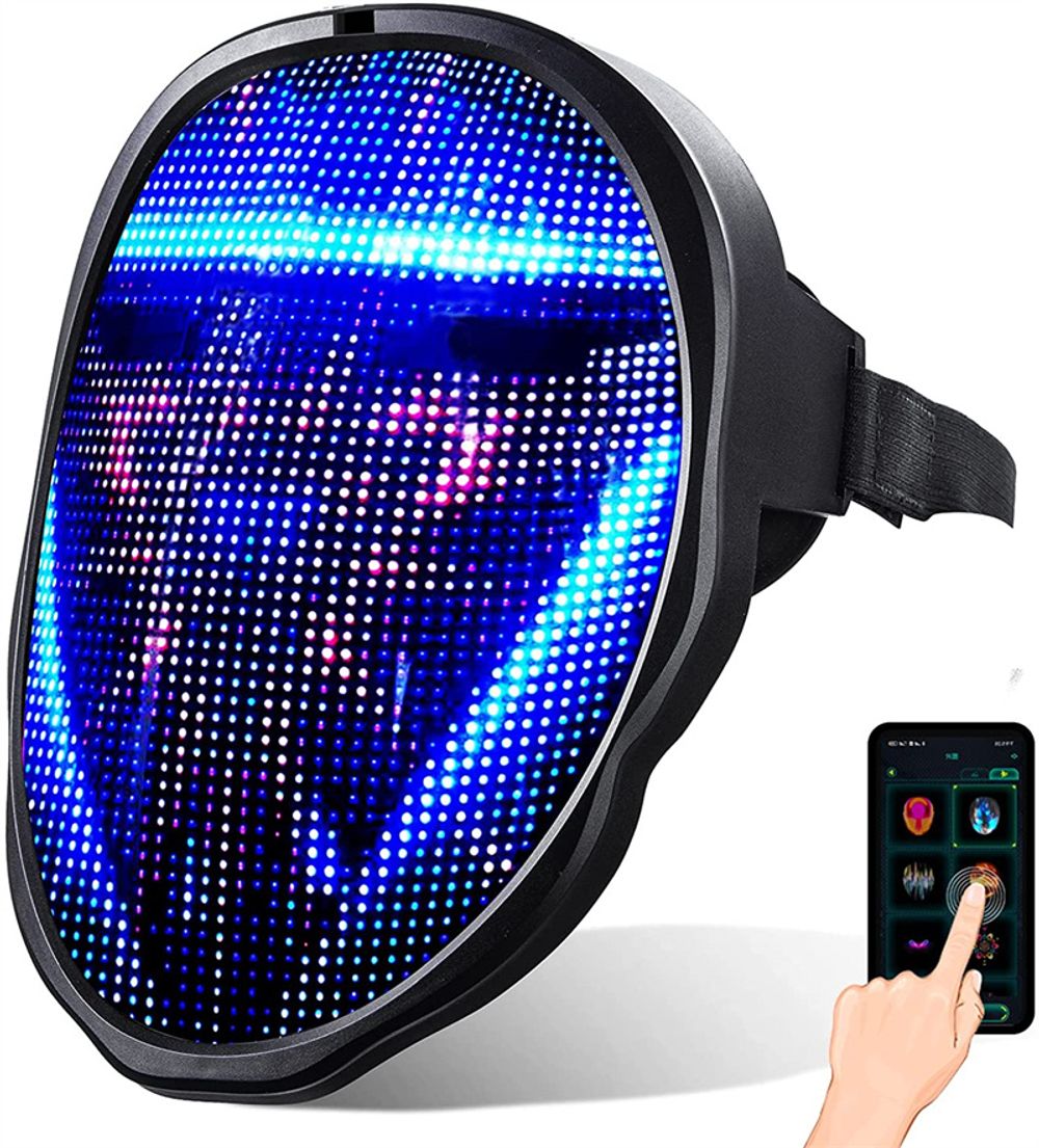 Led Mask with Bluetooth Programmable App,Shining Led Light Up Face Mask for Adult Kid Halloween Masquerade Party