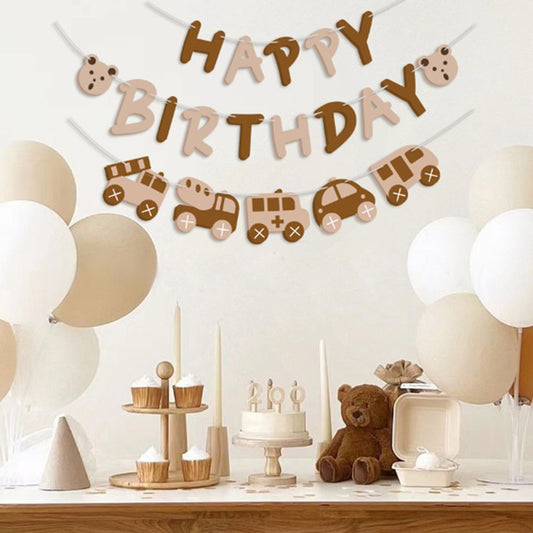 HAPPY BIRTHDAY car bear birthday party decoration flag arrangement