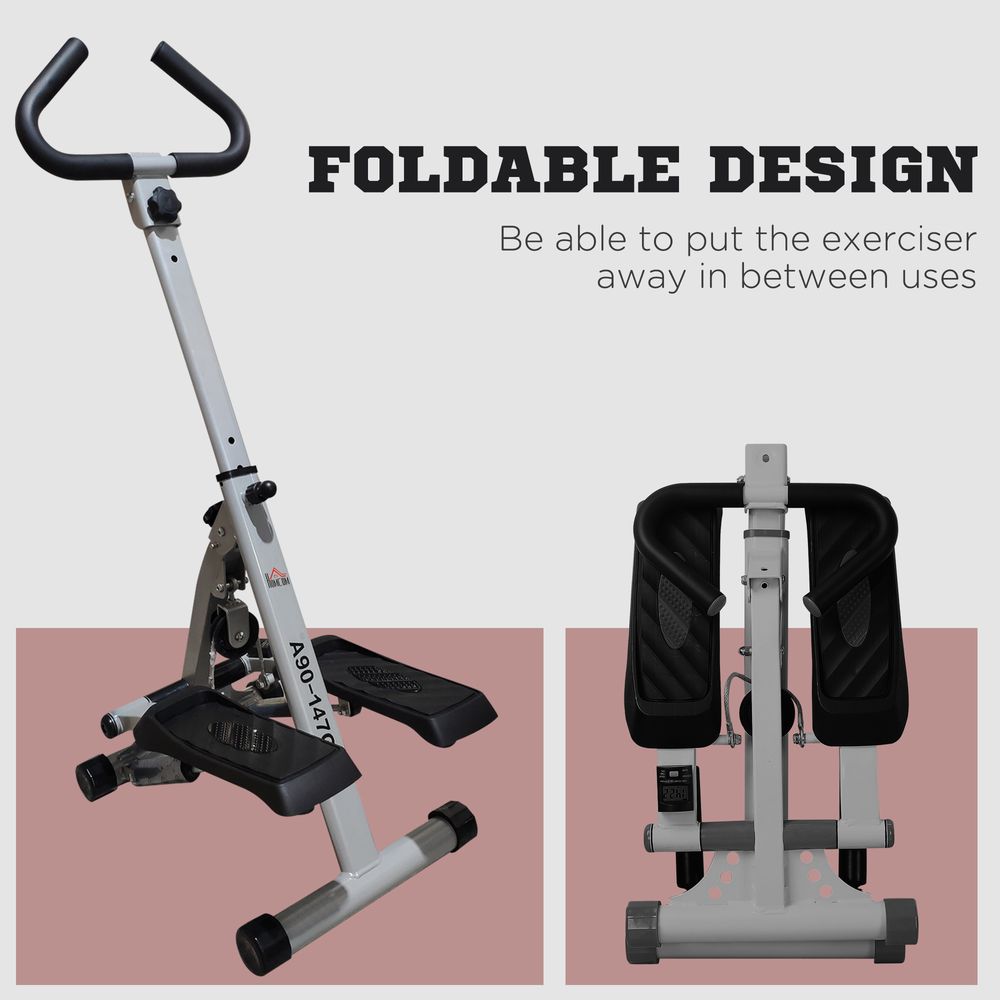 Foldable Stepper Adjustable Step Machine w/ Handlebar LCD Display, Grey HOMCOM