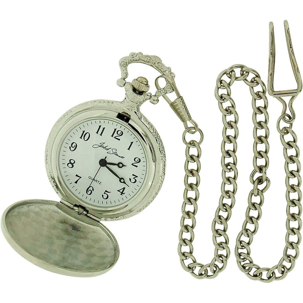 Jakob Strauss DAD Classic Silver Tone & 12 Inch Brass Chain Pocket Watch - CLEARANCE NEEDS RE-BATTERY