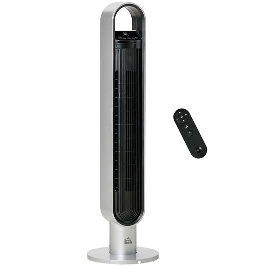 Tower Fan Cooling Oscillating, 3 Speed, 12h Timer, Silver Home w/ RC,