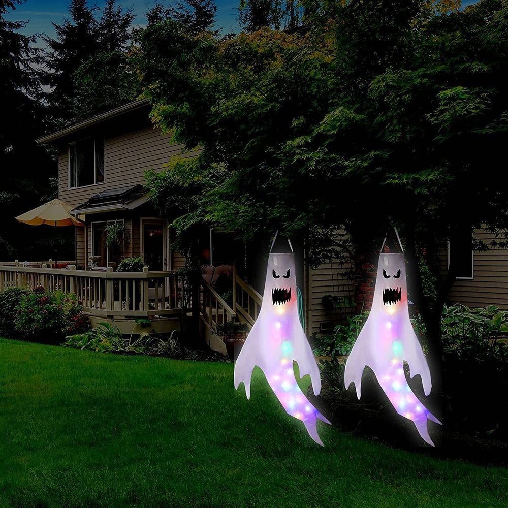 130CM Outdoor Halloween LED Decoration for Front Porch Patio Spooky Easy to Assemble Halloween Ghosts