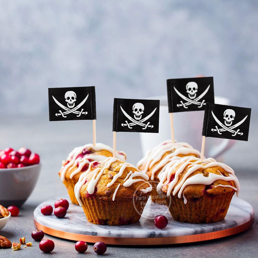 Pirate Flag Toothpicks Cupcake Topper For Kids Boys Pirate Theme Birthday Party Cake Decoraiton Halloween Cocktail Pick Supplies