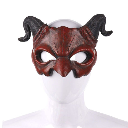 Halloween Demon Mask Horns Devil Half Face Mask Party Cosplay Horror Monster Masquerade Scary Haunted House Props PU Mask Decor