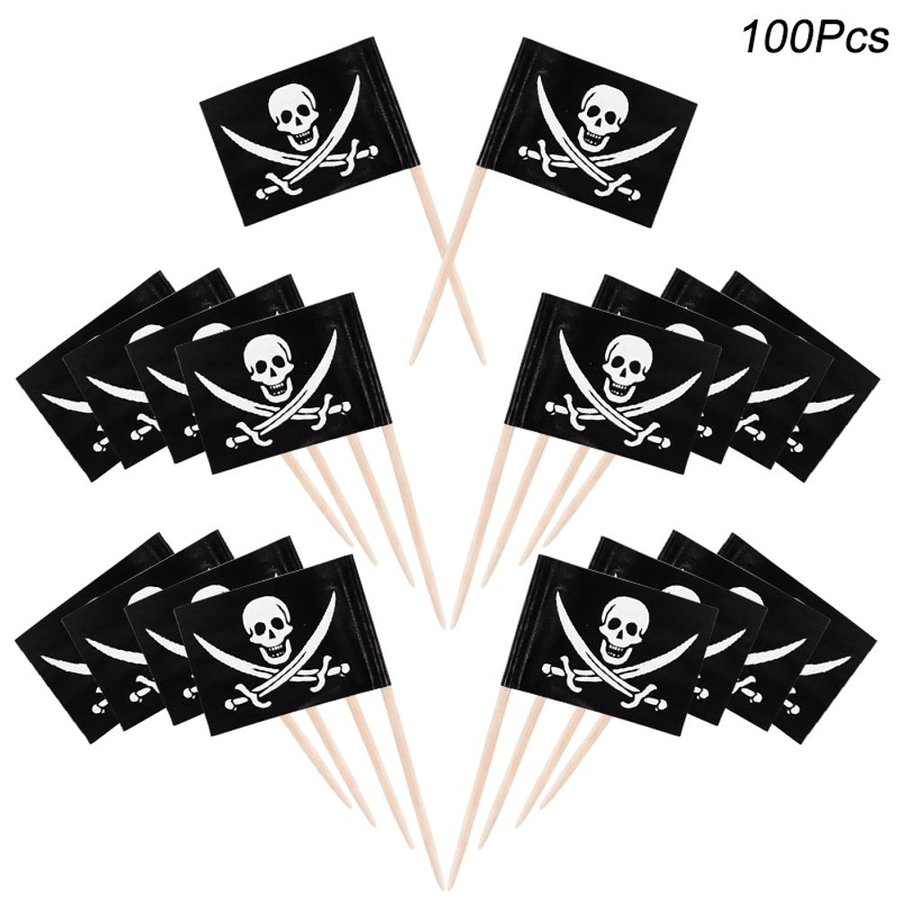 Pirate Flag Toothpicks Cupcake Topper For Kids Boys Pirate Theme Birthday Party Cake Decoraiton Halloween Cocktail Pick Supplies