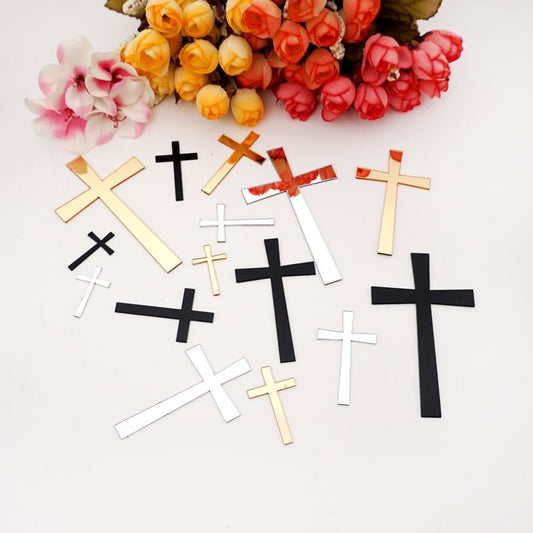 50 Pcs/Lot Acrylic Mirror Laser Cutting Cross Sticker Wedding Party Favors Home Decor Black Silver Gold