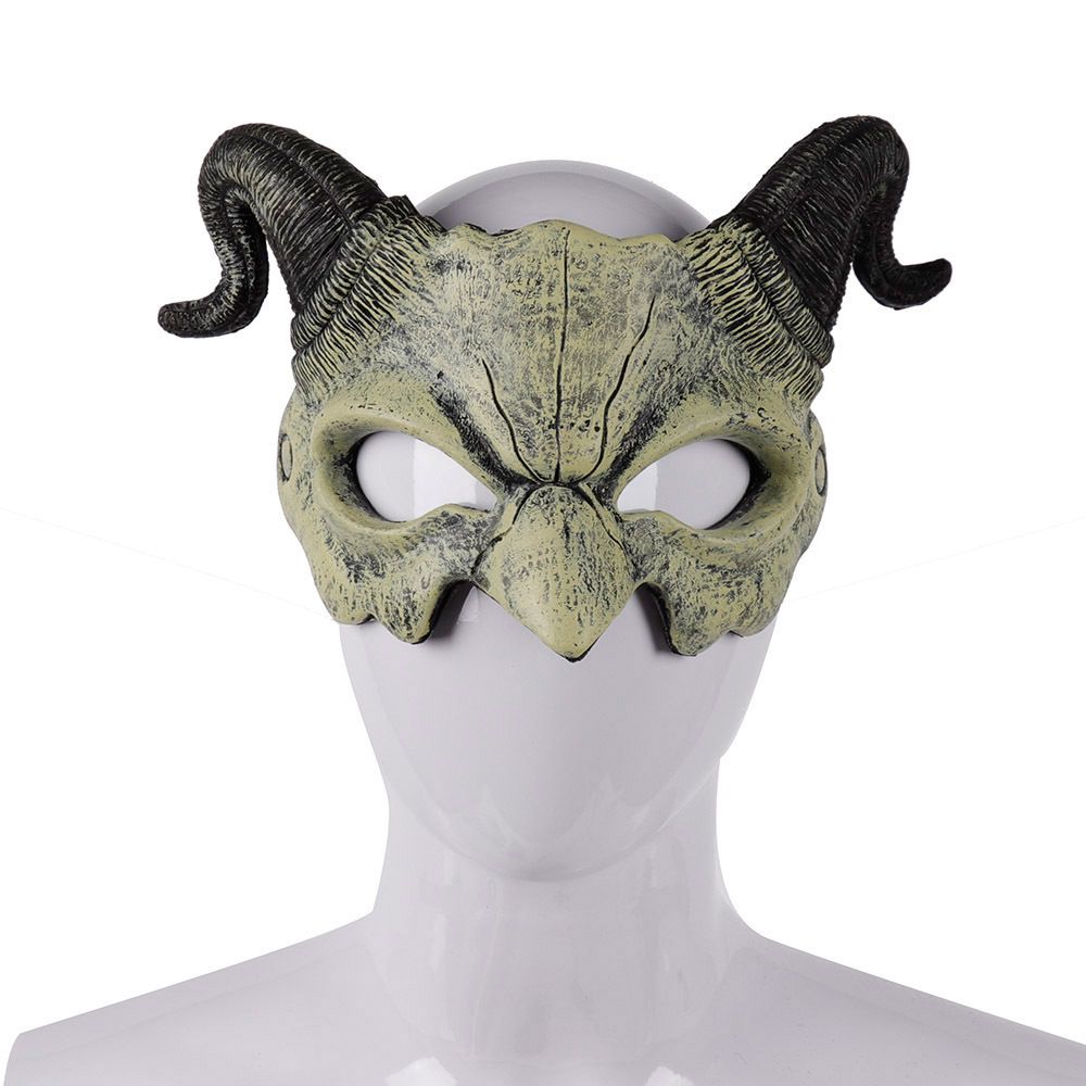 Halloween Demon Mask Horns Devil Half Face Mask Party Cosplay Horror Monster Masquerade Scary Haunted House Props PU Mask Decor