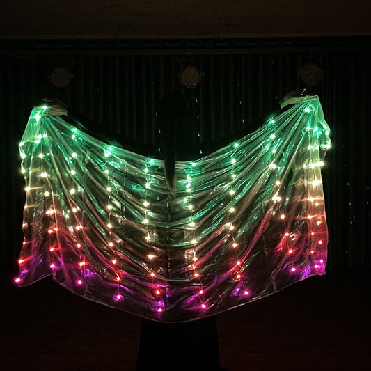 LED Light Silk Veils for Performance, Rainbow Color, Rectangle Veil, Belly Dance, Circus Costumes, Festival Show, Accessories