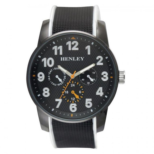 Henley Men's Black Dial White & Black Silicone Sports Rubber Strap Watch H02204.3