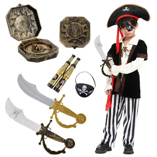 Handheld Brass Telescope Pirate Sword Navigation Pirate Eye-patches for Cosplay Theme Party Halloween Supplies Kids Toys Gifts