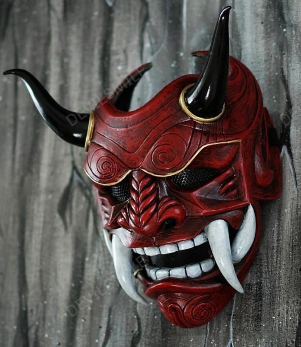 Halloween Masquerade Red Prajna Mask Cospiay Noh Japanese Latex Full Face Grimace Fangs Funny Scary Ghost God Wizard Masks