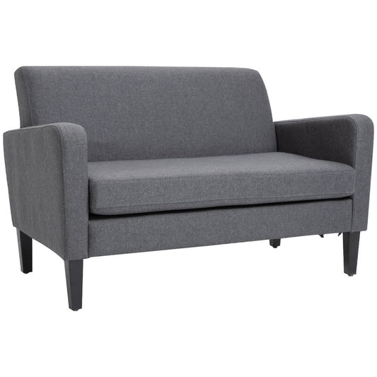 Linen Modern-Curved 2-Seat Sofa Loveseat w/ Thick Cushion Wood Legs Grey