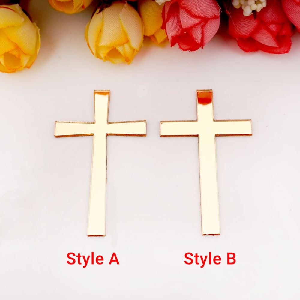 50 Pcs/Lot Acrylic Mirror Laser Cutting Cross Sticker Wedding Party Favors Home Decor Black Silver Gold