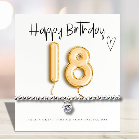 18th Birthday Gold Balloons - Bracelet & Message Card