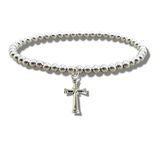 Cross Silver Beaded Bracelet