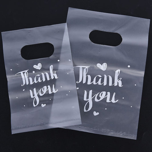 100Pcs Mini Thank you Plastic Gift Bags Wedding Candy Bags Shopping Carrier Bags