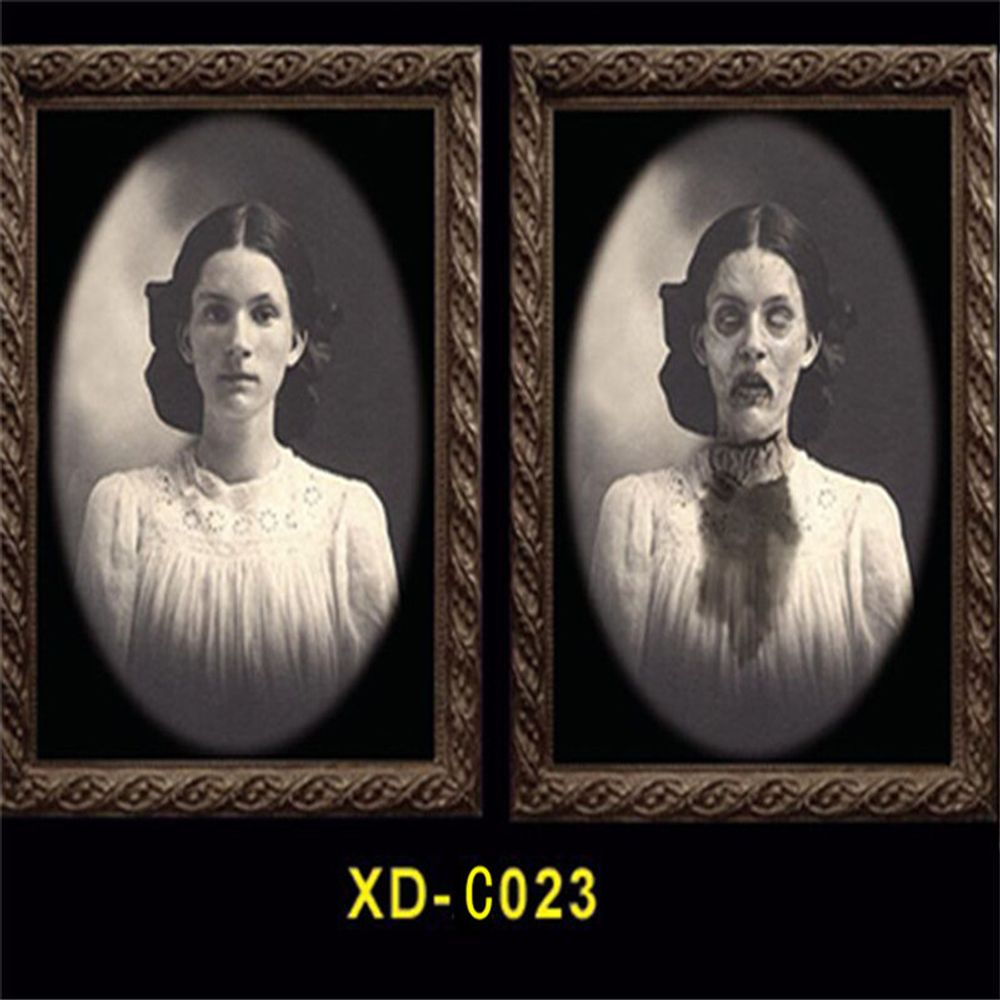 Halloween Decoration 3D Change Face Expression Moving Ghost Portrait Photo Frame Horror Party Castle Haunted House Props Decor