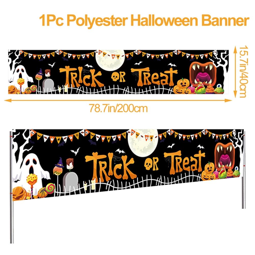 Halloween Trick Or Treat Banner Happy Halloween Decoration For Home Pumpkin Bat Ghost Print Backdrop Horror Party Suppiles