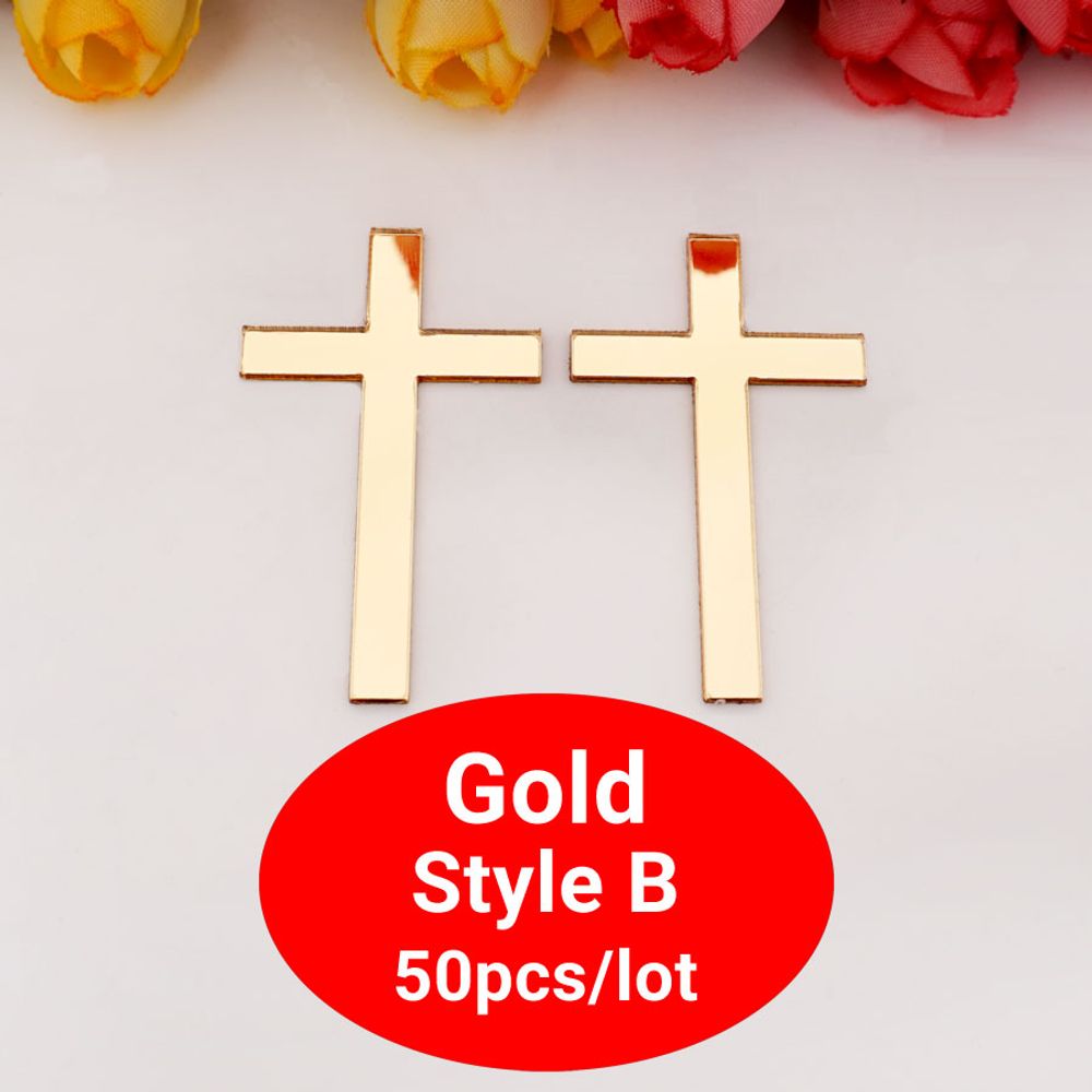 50 Pcs/Lot Acrylic Mirror Laser Cutting Cross Sticker Wedding Party Favors Home Decor Black Silver Gold