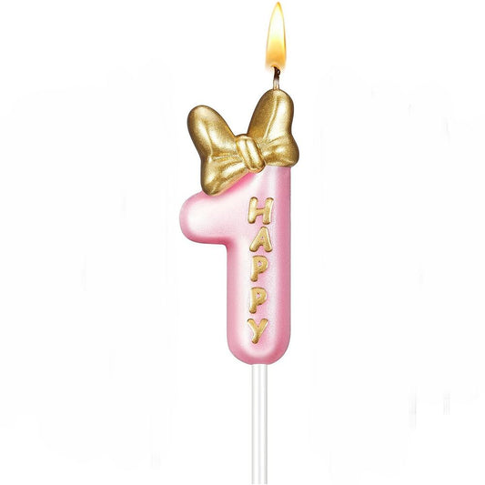 Number1 Pink Birthday Candle Girl Number Birthday Cake Topper Cupcake Candles in Holders forCake Topper Birthday  Decor Supplies