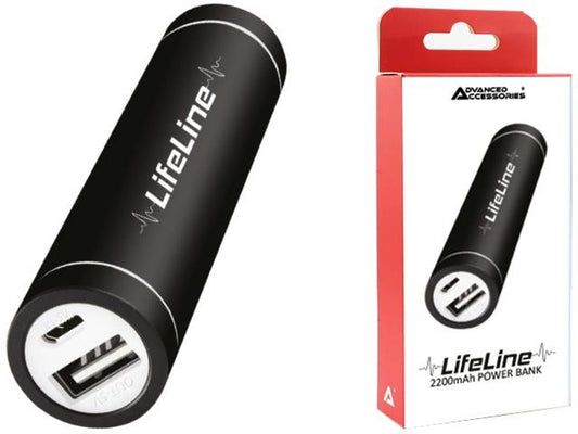 Advanced Accessories LifeLine 2200-X Power Bank [8 Pin/USB-C/MicroUSB] Mobile Phone Emergency Charger-Black