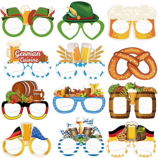 6/12pcs Oktoberfest Party Paper Glasses Funny Photo Booth Props Beer Festival October Festival Party Decorations Favors Supplies