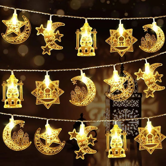 1.5M 10LED EID Mubarak LED String Lights Islam Muslim Festival Party Moon Star Castle Lantern Ramadan Home Decoration 2024 New