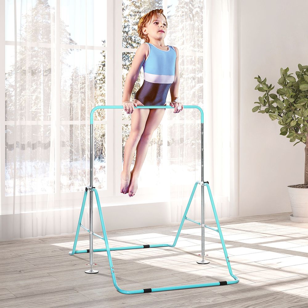 Kids Gymnastics Bar w/ Adjustable Height, Foldable Training Bar - Green