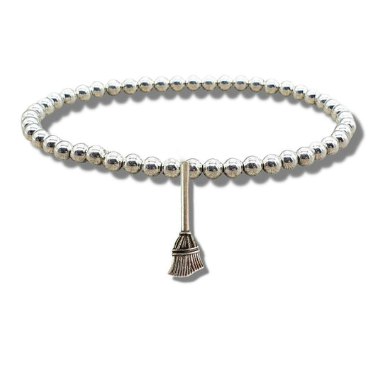 Broom Silver Beaded Bracelet