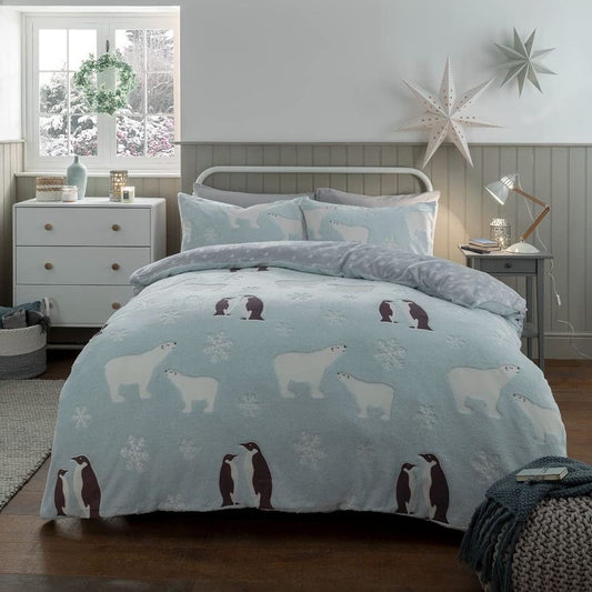 PENGUIN & POLAR BEAR GLOW IN THE DARK FLEECE DUVET SET - SINGLE