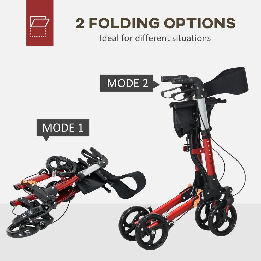 HOMCOM Folding Rollator Walker w/ Seat Storage Bag Adjustable Handle for Seniors