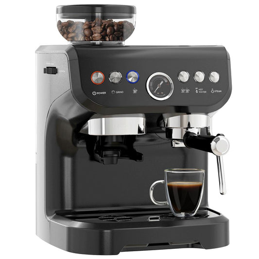 Espresso Coffee Machine w/ Integrated Bean Grinder & Steam Wand 15 Bar Pressure