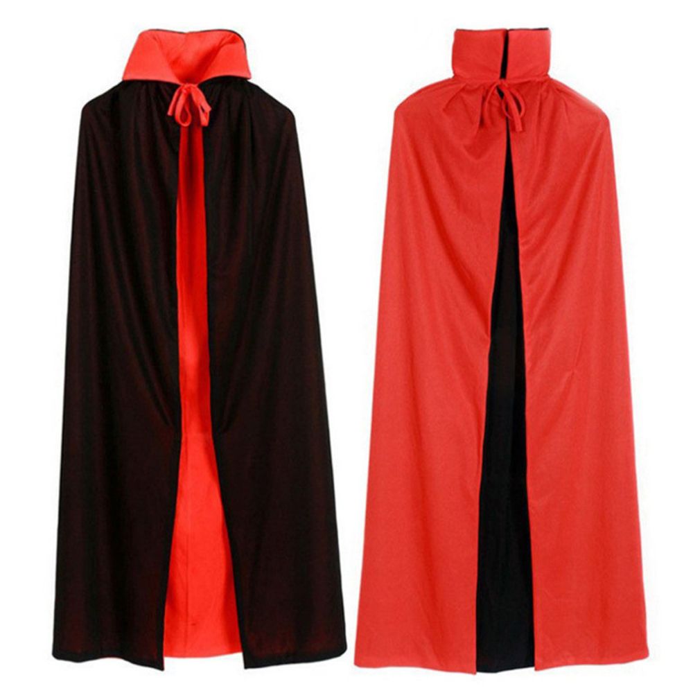 Halloween Cape Stand Collar Hooded Reversible Cloak Adult Kids Vampire Sorcerer Black Red Cape Halloween Party Cosplay Costume