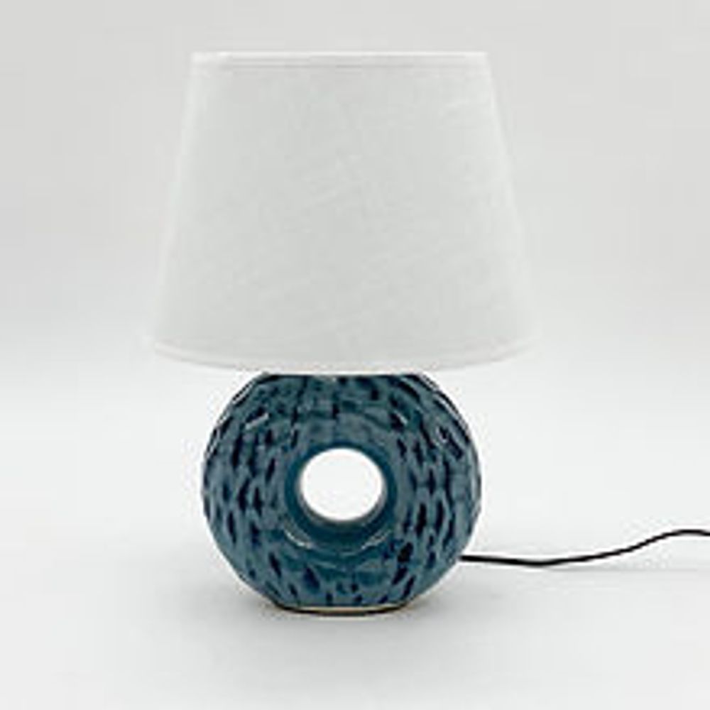 40CM BLUE CERAMIC  LAMP AND SHADE