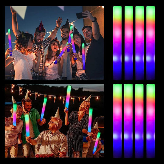 12/15/30Pcs LED Glow Sticks Bulk Colorful RGB Luminous Foam Stick Cheer Tube Dark Light for Xmas Birthday Wedding Party