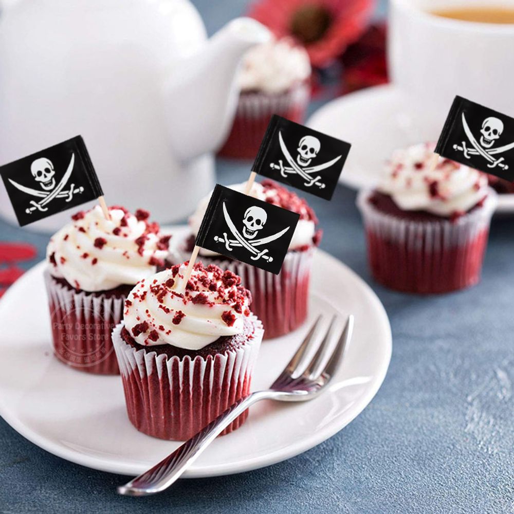 Pirate Flag Toothpicks Cupcake Topper For Kids Boys Pirate Theme Birthday Party Cake Decoraiton Halloween Cocktail Pick Supplies