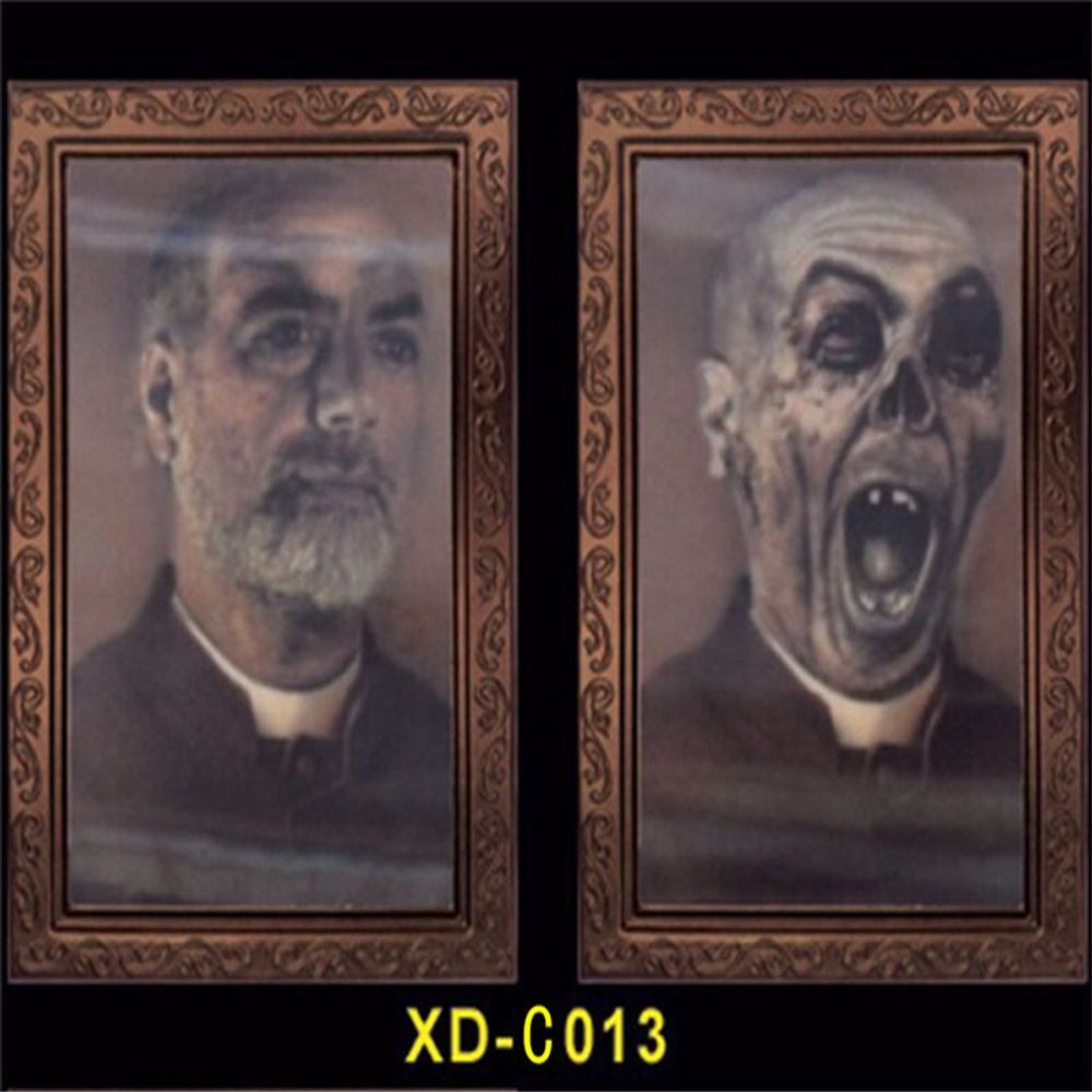 Halloween Decoration 3D Change Face Expression Moving Ghost Portrait Photo Frame Horror Party Castle Haunted House Props Decor