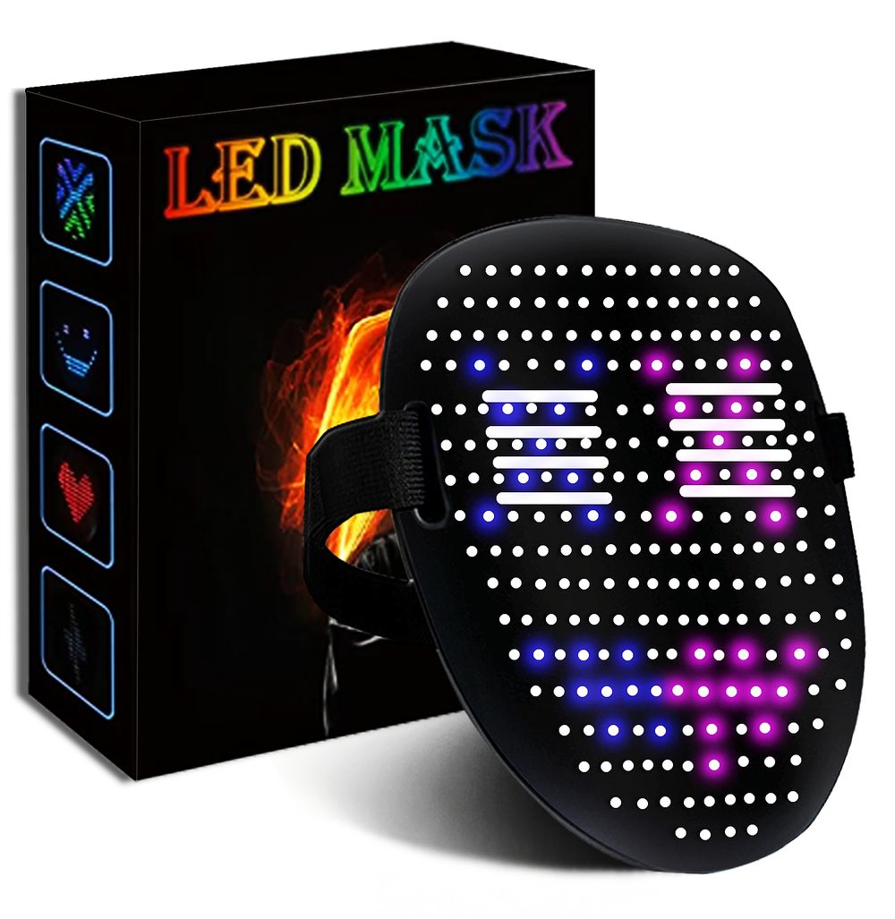 Led Mask with Bluetooth Programmable App,Shining Led Light Up Face Mask for Adult Kid Halloween Masquerade Party