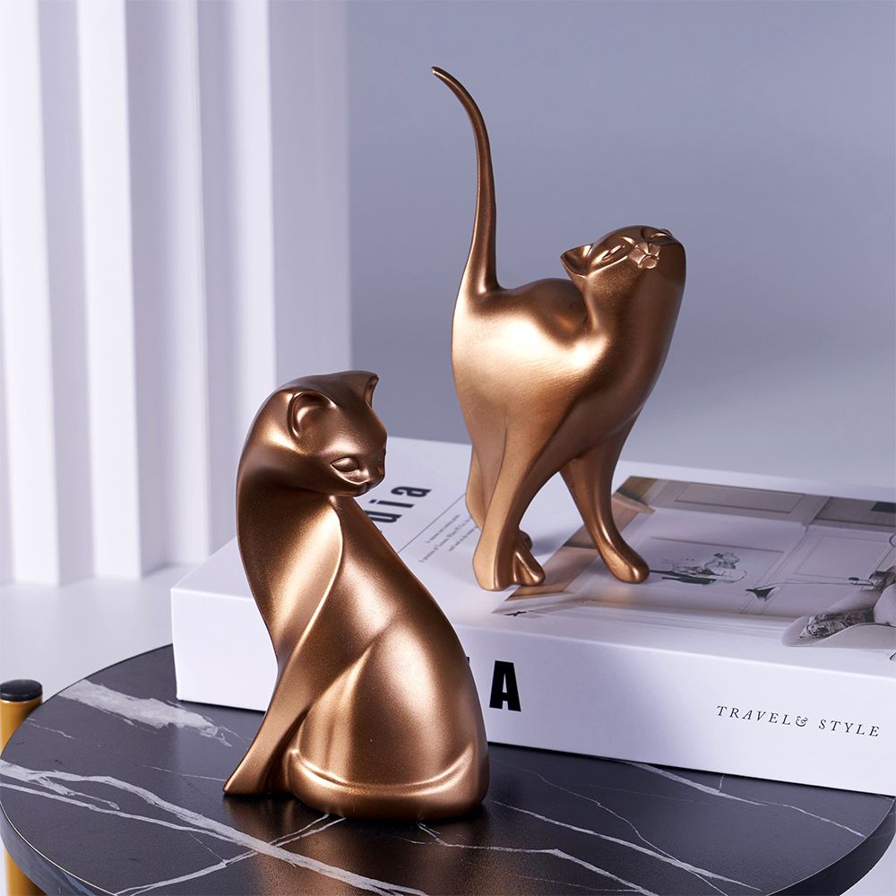 Golden Couples Cat Figurine Table Décor Animal Statues European Creative Resin Art Sculpture Wedding Gift Decoratvie Home Décor