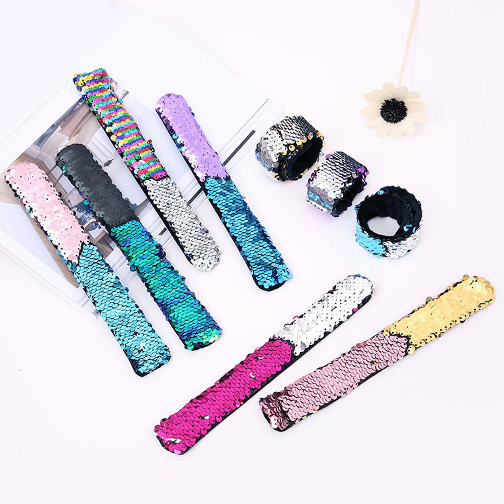 5Pcs Glitter Slap Mermaid Bracelets Sequin Wristband Toys for Kids Birthday Party Favors Baby Shower Decoration Piniata Fillers