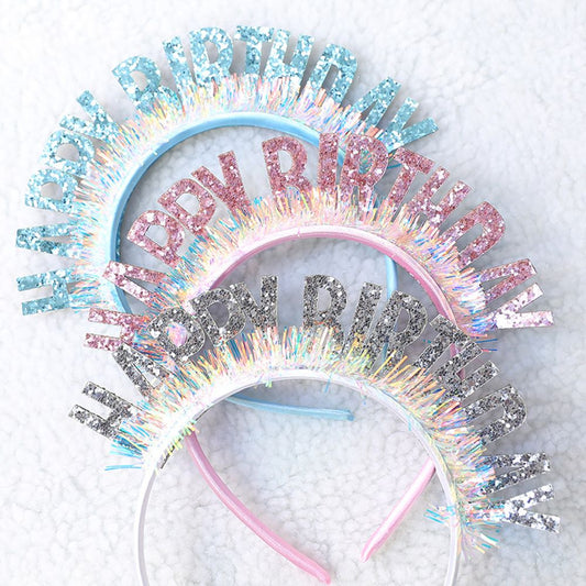 Glitter HAPPY BIRTHDAY Sequin Headband Birthday Decoration Birthday Party Decorations Kids Adult Girl Pink Silver Blue Headbands