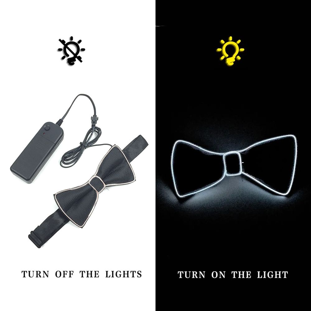 LED Light Up Bow Tie Glow in the Dark Luminous Necktie for Wedding Birthday Party Christmas Decoration Halloween Cosplay Costume