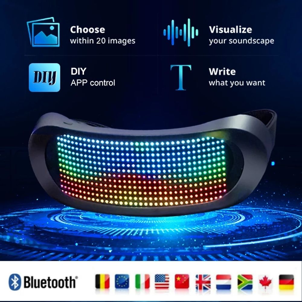 Bluetooth DIY Led Glasses Programmable Luminous Shining Glasses Futuristic Electronic Visor Glasses Prop for Halloween Bar