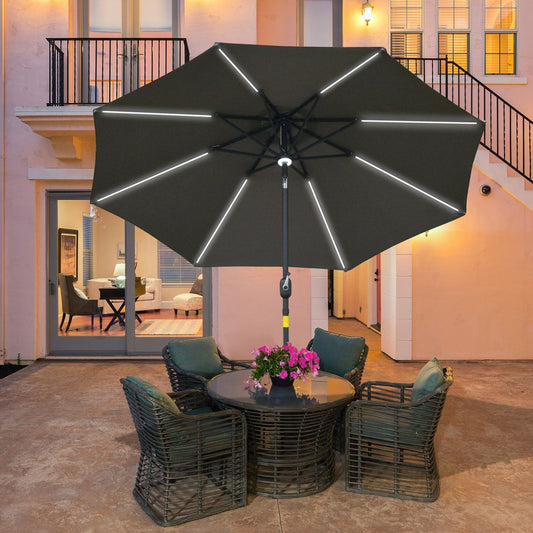 2.7m Garden Parasol Sun Umbrella Patio Summer Shelter w/ LED Solar Light