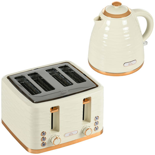 HOMCOM Kettle and Toaster Set 1.7L Rapid Boil Kettle & 4 Slice Toaster Beige