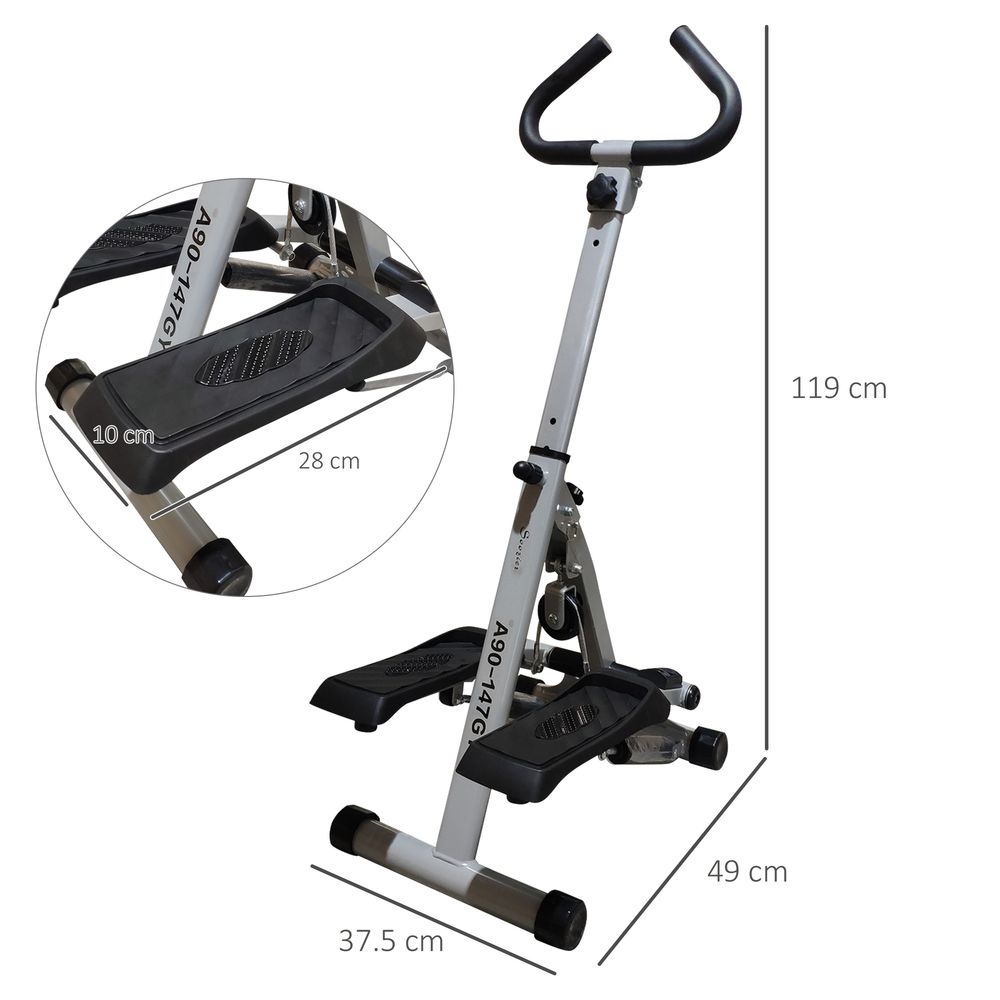 Foldable Stepper Adjustable Step Machine w/ Handlebar LCD Display, Grey HOMCOM