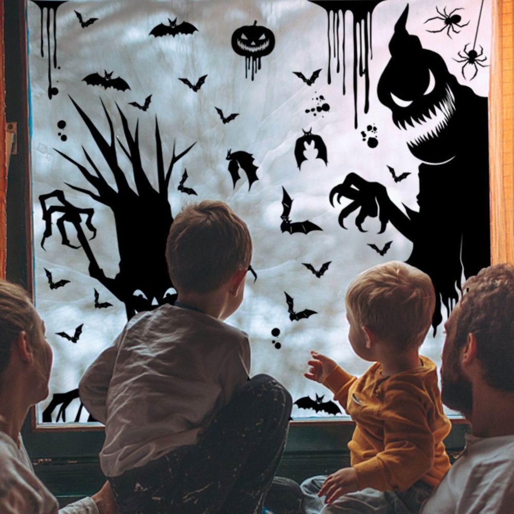 Halloween Stickers Giant Ghost Monster Ghost Shadow Window Sticker Witch Death Bat Skull Wall Stickers Halloween Party Supplies