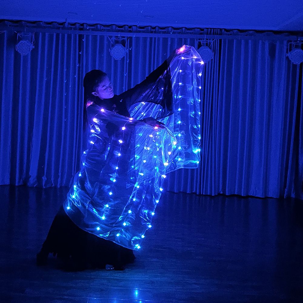 LED Light Silk Veils for Performance, Rainbow Color, Rectangle Veil, Belly Dance, Circus Costumes, Festival Show, Accessories