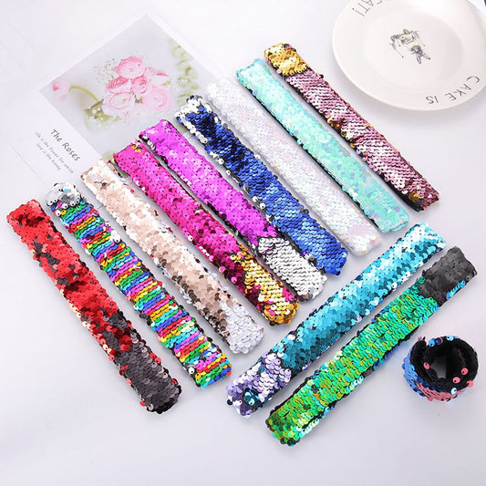 5Pcs Glitter Slap Mermaid Bracelets Sequin Wristband Toys for Kids Birthday Party Favors Baby Shower Decoration Piniata Fillers