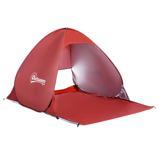 Beach Tent Instant Camping Pop up Tent Sun Shade Shelter, Red Outsunny